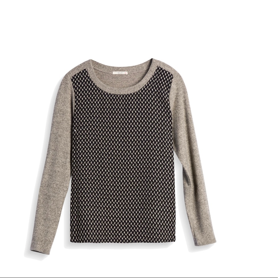 Le Lis ~ Soll Mixed Material Top ~ Color: Grey/Dark Blue Pattern ~ Size: Small
